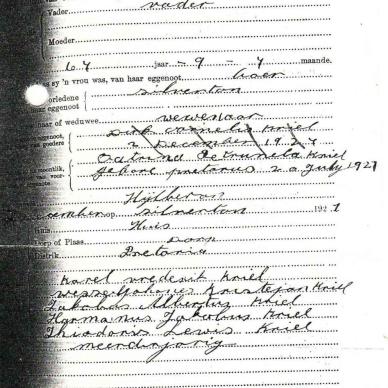 KRIEL Dirk Cornelis died Dec 1927