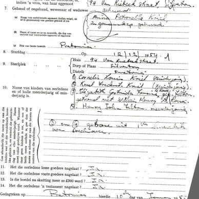 KRIEL Theodorus Louis - died 12 Des 1954