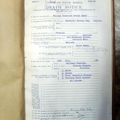 LEACH William Frederick George - died 14 Jul 1925