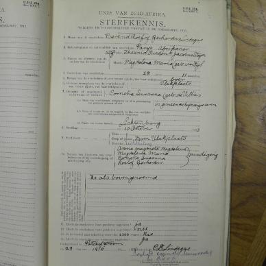 LINDEQUE Barend Roelof Gerhardus - died 10 Oct 1923