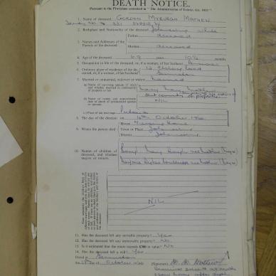 MATHEW Gordon Myburgh -died 16 Oct 1960