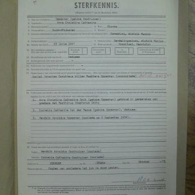 OPPERMAN Anna Christina Catharina nee OOSTHUIZEN - oorlede 23 Jun 1967