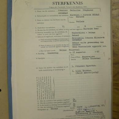 OPPERMAN Johannes Gerhardus Stephanus - oorlede 17 Aug 1967
