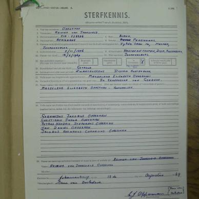 OPPERMAN Reinier Van Jaarsveld - oorlede 12 Jun 1969
