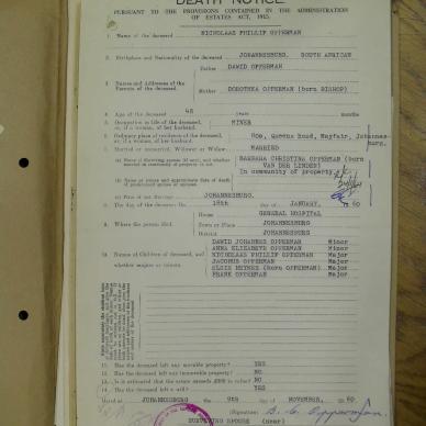 OPPERMAN Nicholaas Phillip - oorlede 18 Jan 1960