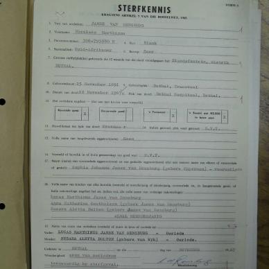 RENSBURG Nicolaas Marthinus JANSE VAN - oorlede 10 Nov 1967