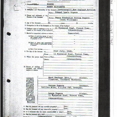 ROGERS Fanny Elizabeth - died 21 July 1948