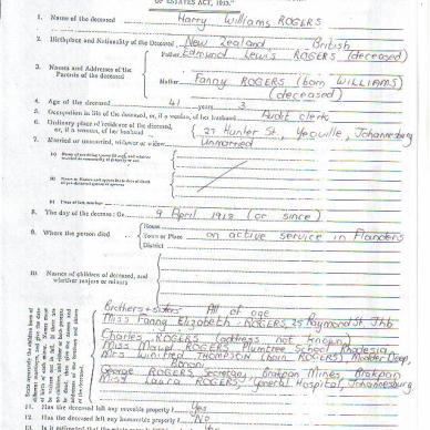 ROGERS Harry Williams - Died 9 Apr 1918