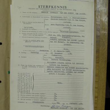 ROOYEN Hendrik Cornelis Van Der Schyff VAN - died 19 Dec 1959