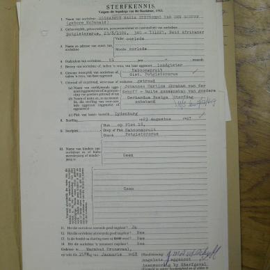SCHYFF Elizabeth Maria Steynberg VAN DER  nee McDONALD voorheen BEETGE - oorlede 23 Aug 1967