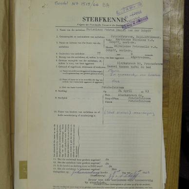 SCHYFF Christiaan Petrus Daniel VAN DER - died 24 Apr 1963