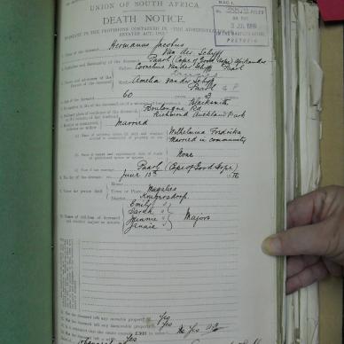 SCHYFF Hermanus Jacobus VAN DER - oorlede 13 Jun 1916