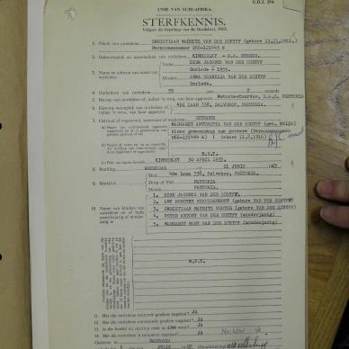 SCHYFF Christiaan Mauritz VAN DER - died 21 Jun 1967