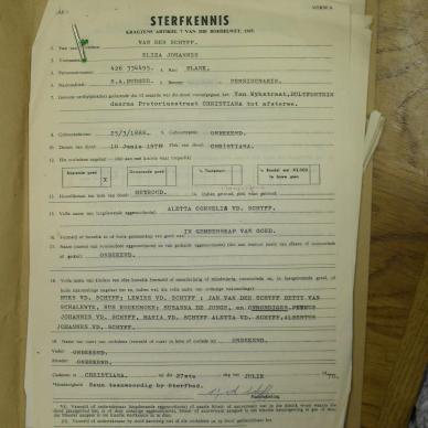 SCHYFF Eliza Johannes VAN DER - died 10 Jun 1970