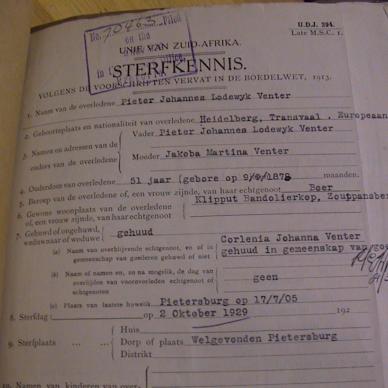 Venter PJL TAB MHG 70463 Sterfkennis 1929 vergroot BO