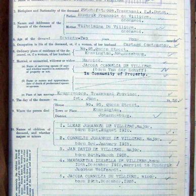 VILLIERS Cornelis Johannes DE - died 1 June 1936