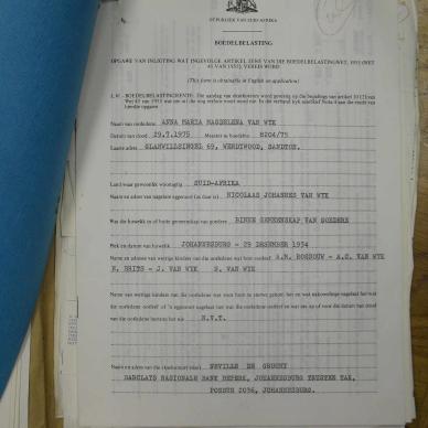 WYK Anna Maria Magdalena  VAN nee VAN DER SCHYFF - oorlede 29 Jul 1975