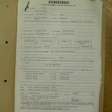 WEYERS Catharina Maria nee VAN STADEN - oorlede 17 Des 1969