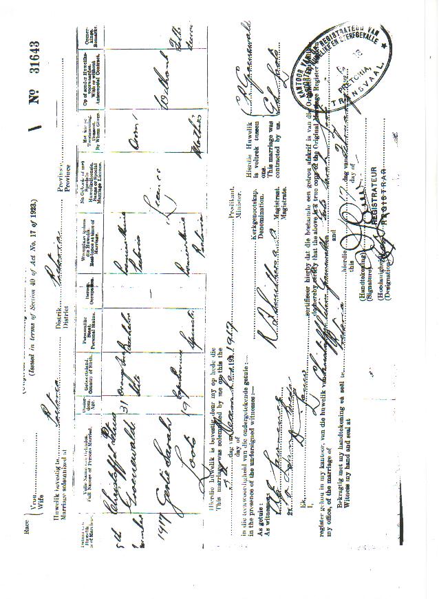 LOOTS, Gertie Sarah  TAB WLD 145/1926 Marriage cert