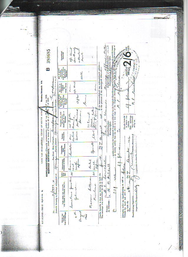 Johansen, Cornelius  TAB WLD 537   1946 Marriage certificate