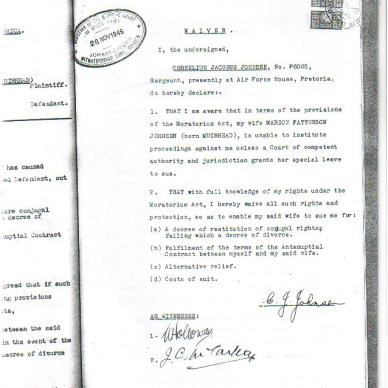 Johansen, Cornelius TAB WLD 537   1946 waiver