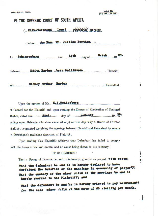 BARBER, Edith born Rollinson  TAB WLD 54/1929 Divorce