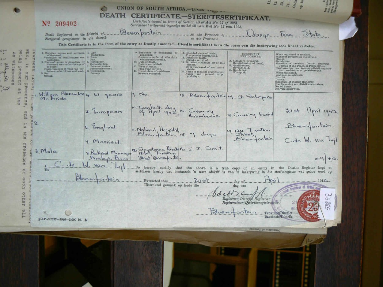 VAB MHG 33885 - Death Certificate