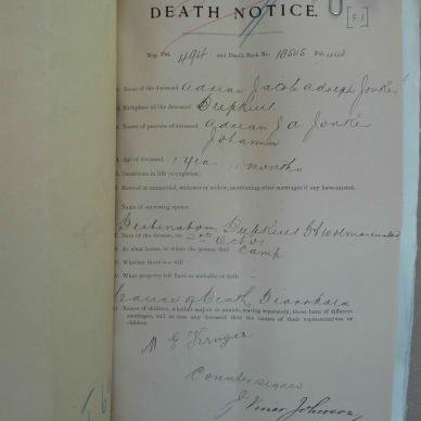 JONKER Adrian Jacob Adolph died 2 October 1901