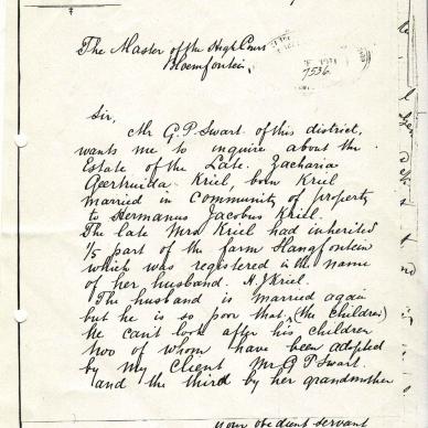 KRIEL Zacharia Gertruida Francina -  Brief van Arendse 1 dated 28 Sep 1914