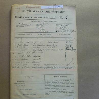 HEATH William - Record of Conduct of Service - South African Constabulary