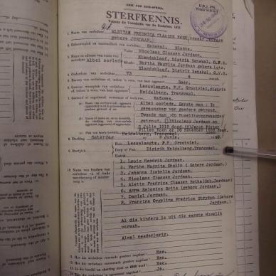 KOEN Aletta Fredrica Claasen nee JORDAAN voorheen JORDAAN - oorlede 8 Junie 1938